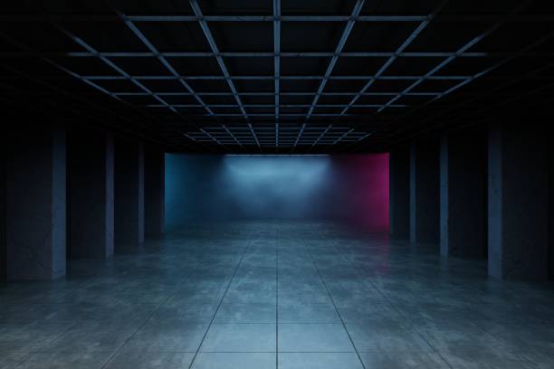 istock Empty background scene. Texture dark concentrate floor with mist or fog. 3D rendering 1568618973