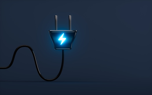 A plug with a charging mark, 3d rendering. Digital drawing.