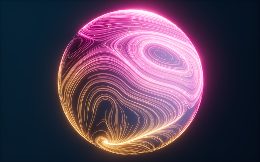Abstract flowing lines and glowing particles, 3d rendering. Digital drawing.
