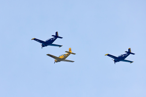 Manitowoc, WI USA July 23 2023 : practice of historic aircraft at the Wisconsin in the sky above Manitowoc