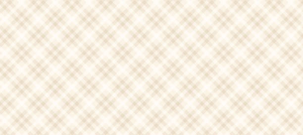 Brown and white diagonal gingham seamless pattern. Light beige vichy background texture. Checkered tweed plaid repeating wallpaper. Natural nude fabric and textile swatch design. Vector backdrop