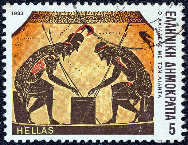 istock Greek stamp shows Achilles throwing dice with Ajax (1983) 156866894
