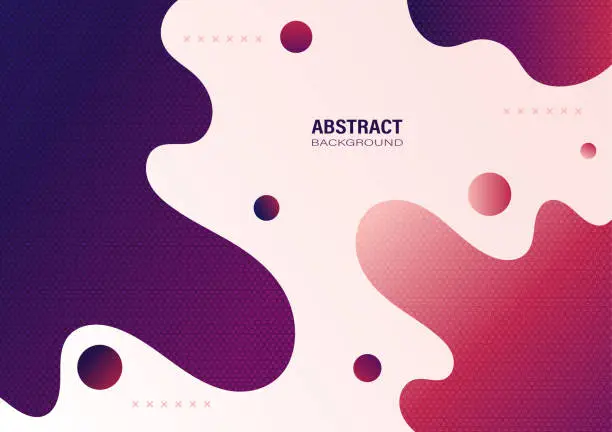 Vector illustration of Abstract purple-red gradient organic shapes hand-drawn on a pastel background.