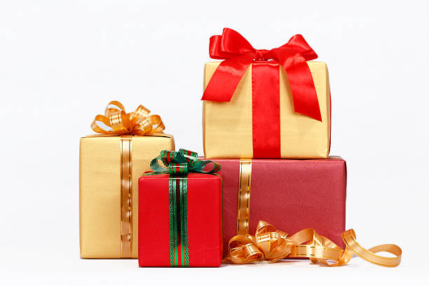 Many Christmas presents Gift Boxes bow hair bow ribbon gold stock pictures, royalty-free photos & images