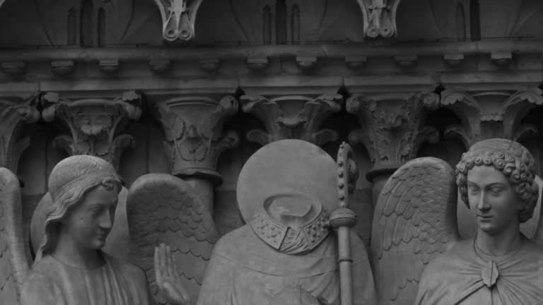 Gargoyle and Statue Details of Notre Dame de Paris, France