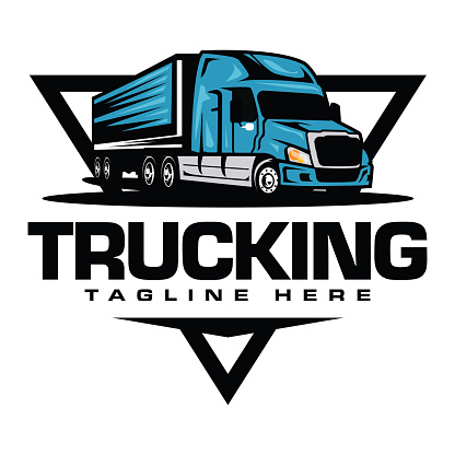 Trucking company logo design template. Truck 8 wheeler logo vector illustration