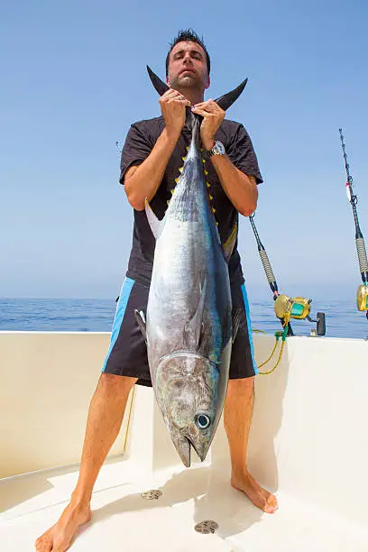 Photo of big Bluefin tuna catch by fisherman on boat trolling