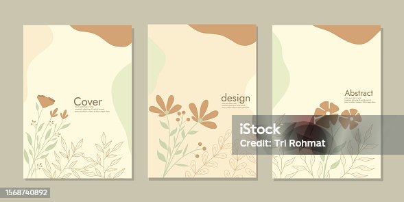 istock set of book cover design with hand drawn floral decorations. abstract vintage botanical background. size A4 For notebooks, books, planners, brochures, catalogs 1568740892