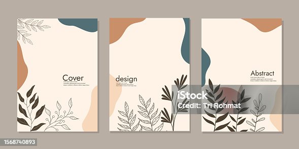 istock set of book cover design with hand drawn floral decorations. abstract vintage botanical background. size A4 For notebooks, books, planners, brochures, catalogs 1568740893