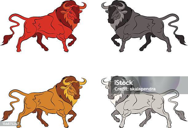 Ensemble De Coloré Bulls Vecteurs libres de droits et plus d'images vectorielles de Agression - Agression, Animal mâle, Animaux à l'état sauvage