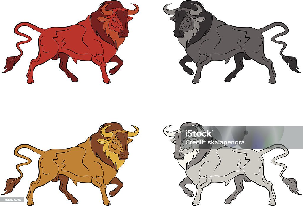 Zestaw kolorowe bulls - Grafika wektorowa royalty-free (Agresja)