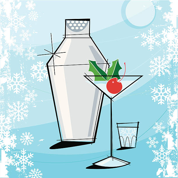 ilustrações de stock, clip art, desenhos animados e ícones de retro-estilizadas natal martini - martini cocktail christmas blue