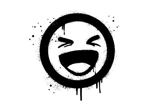 Smiling face emoticon character. Spray painted graffiti smile face in black over white. isolated on white background. vector illustration