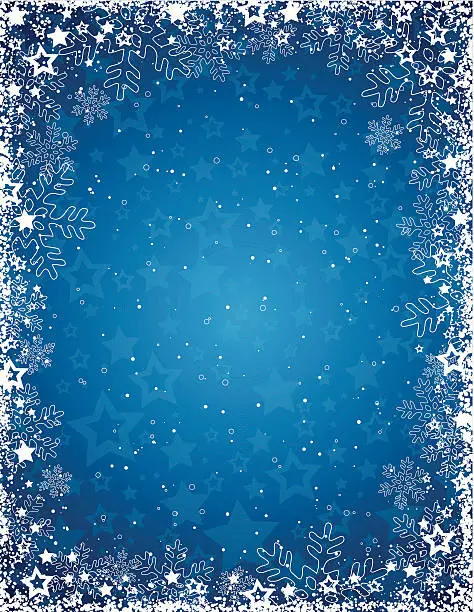 Vector illustration of blue background with  frame of snowflakes