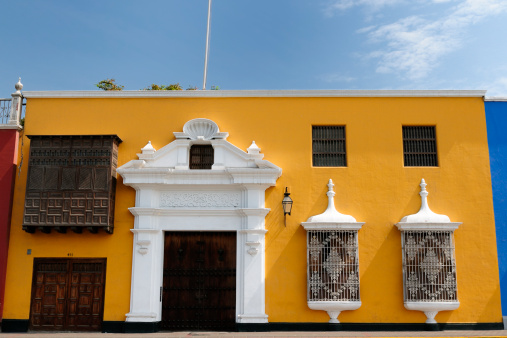 Trujillo city about the beautifllly colonial building on the Peruvian coasts. Cityscape - old town - Colonial style house