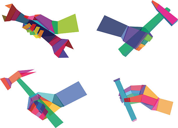 Kolorowe wielokąta ręce – artystyczna grafika wektorowa