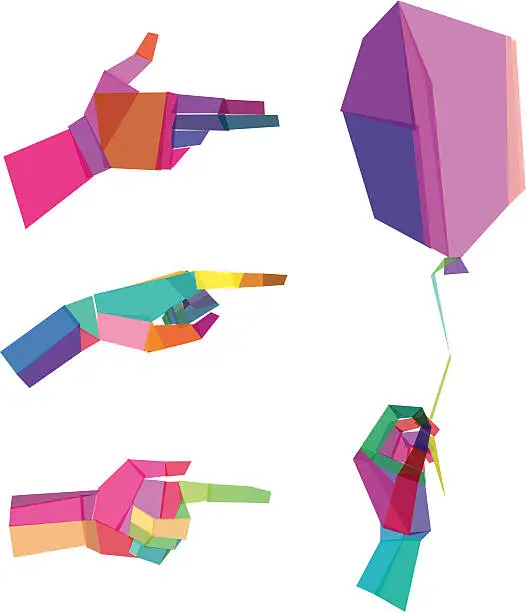 Vector illustration of Colorful  Polygonal Hands