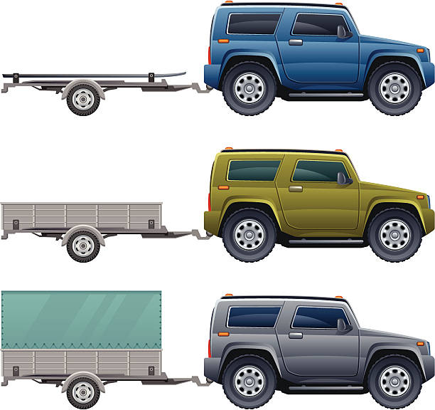 auto mit anhänger - vehicle trailer stock-grafiken, -clipart, -cartoons und -symbole