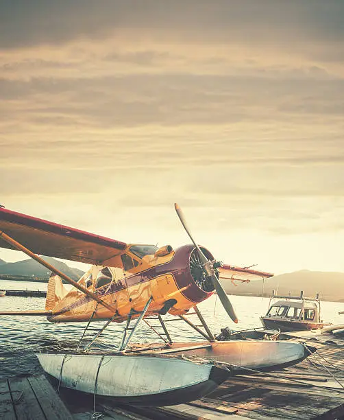 Float plane dock in Ketchikan Alaska.  Stitched images.