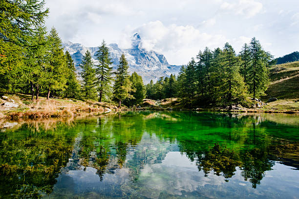 Alpine lake - Cervino Matterhorn stock photo