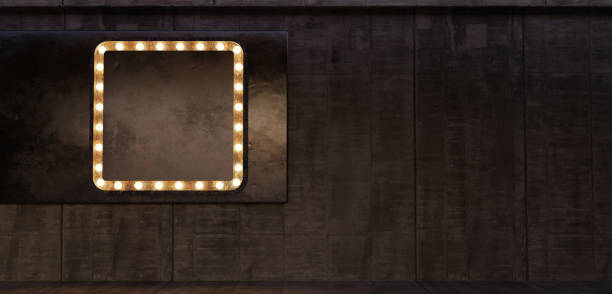 istock Illuminated billboard billboard blank glow sign on the wall retro style frame with glowing neon bulbs Isolated on background 3D illustration 1568830820