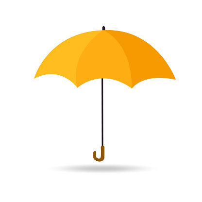 Yellow umbrella.Cartoon umbrella icon. Colored umbrella from rain and sun. Flat vector illustration.