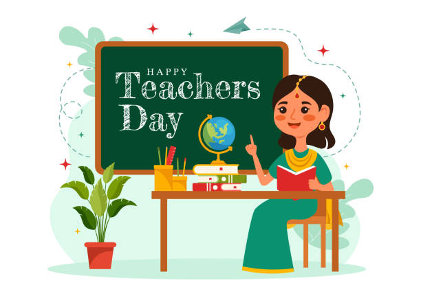 szczęśliwego dnia nauczyciela w indiach ilustracja wektorowa z nauczycielami noszącymi tradycyjne ubrania w edukacji płaskie rysunkowe ręcznie rysowane szablony tła - dzień nauczyciela stock illustrations