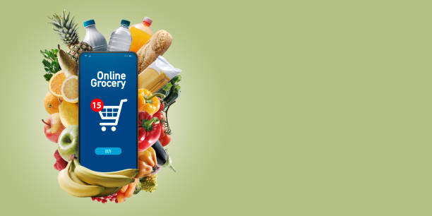 istock Online grocery shopping app on smartphone 1568867452