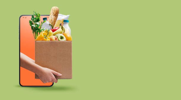 istock Online grocery shopping and delivery app 1568873428