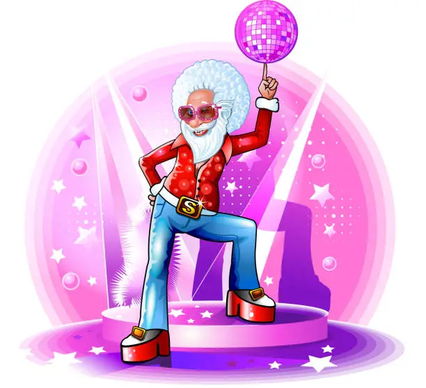 Vector illustration of Santa disco dancer