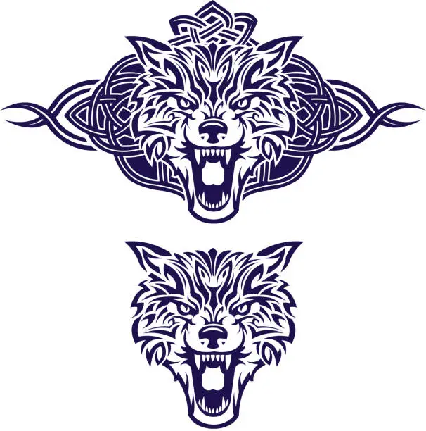 Vector illustration of Celtic King Wolf