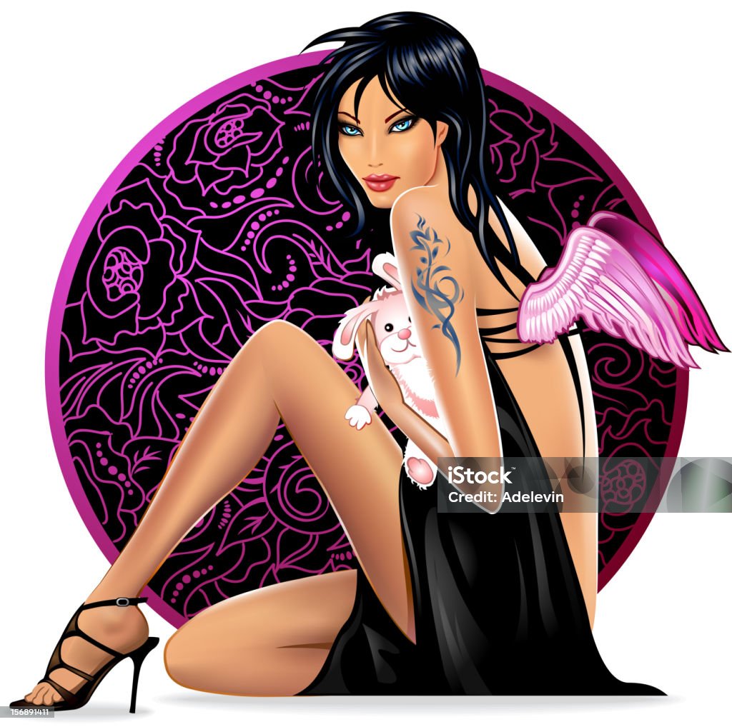 Glamorosa brunette mulher com coelho macia - Royalty-free Sensualidade arte vetorial