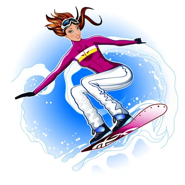 Vector illustration of Snowboarding girl