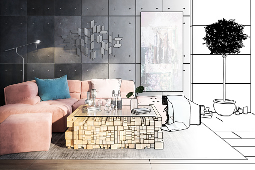 Elegant Sitting Group Inside a Panthouse Apartment (draft) - 3D Visualization