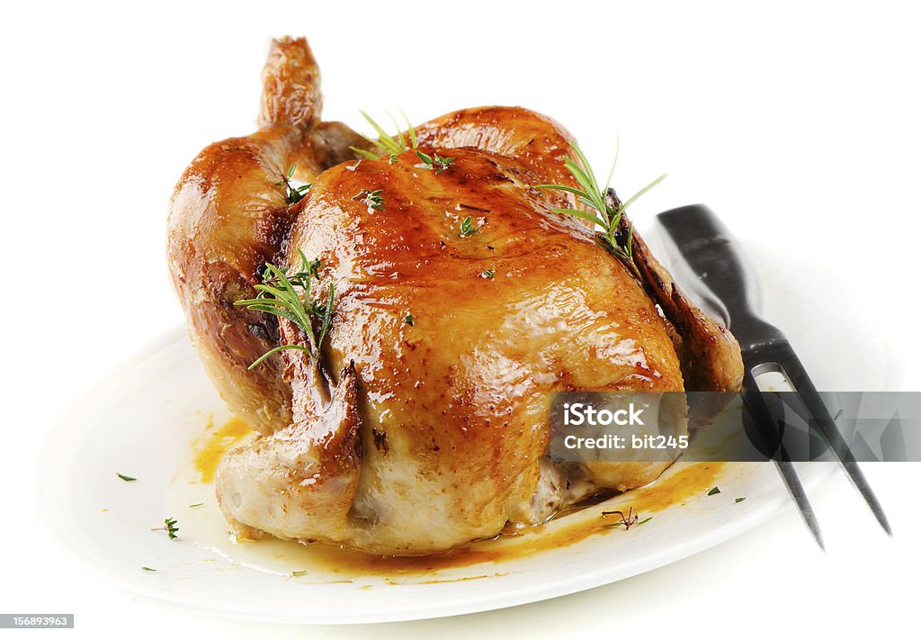 Roasted chicken Roasted chicken isolated on white Barbecue - Meal Stock Photo