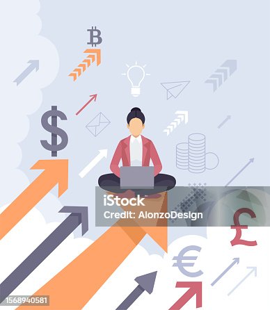 istock Businessman Character. Trader Working on Laptop. Financial analyst. 1568940581