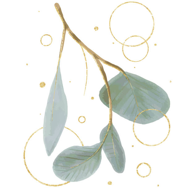 istock Gold Shining Paint Stain Hand Drawn Illustration brush stroke paint ornament decorate.gold watercolor botanical leaf. Wedding invitation border 1568946495