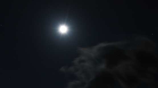 Mystical Night sky background with full moon, clouds and stars. Moonlight night.