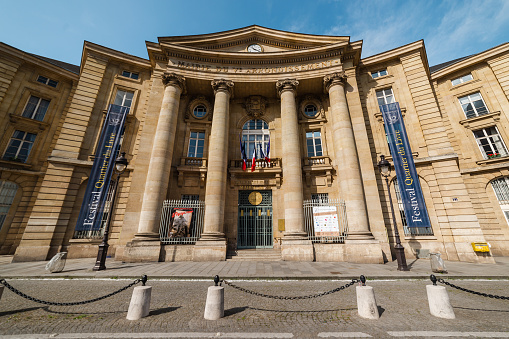 Paris, France - May 21, 2023: 5th arrondissement city hall (Mairie) in the latin quarter of Paris. The 5th arrondissement of Paris (Ve arrondissement, \
