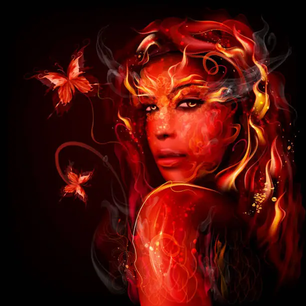 Vector illustration of Fire woman face