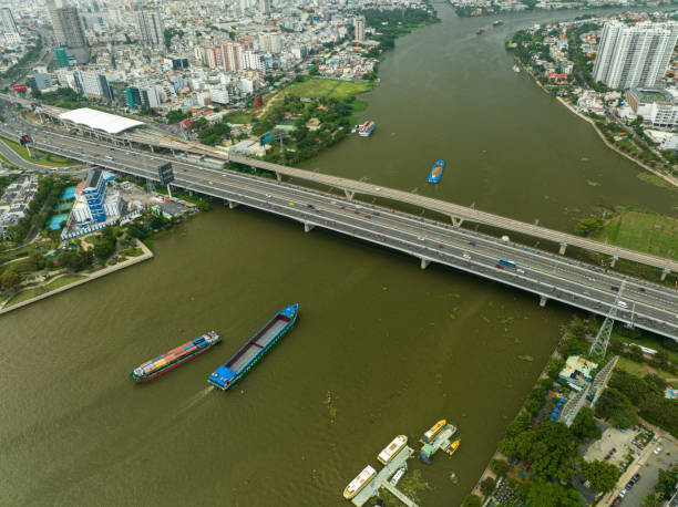 istock Drone view cargo ferry moving on Sai Gon river 1568998380