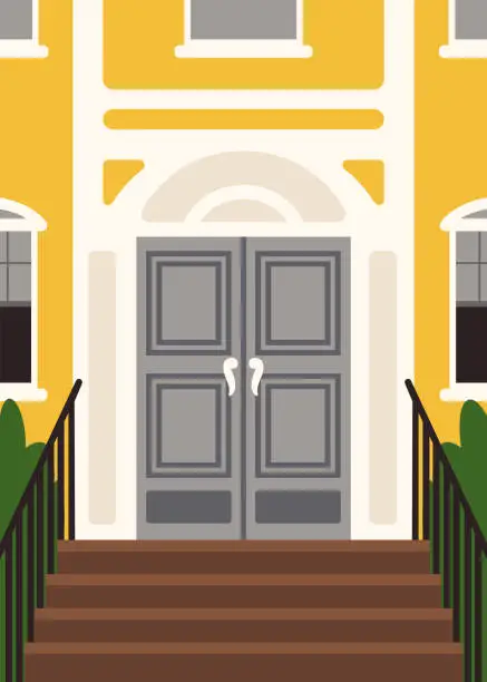 Vector illustration of Front porch of apartment building.