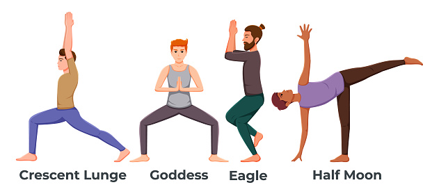 Illustration of men practicing yoga pose exercises
