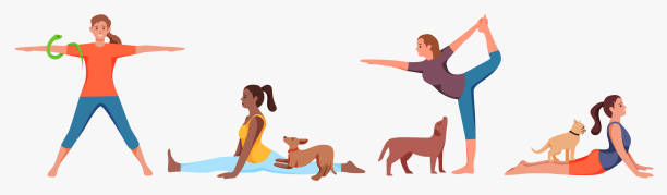 ilustrações de stock, clip art, desenhos animados e ícones de illustration of women doing yoga pose exercises - yoga posture dog cobra