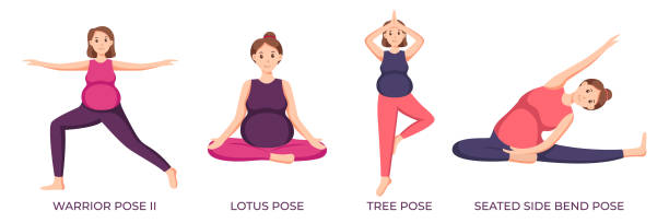 Illustration of men and women doing yoga pose exercises
