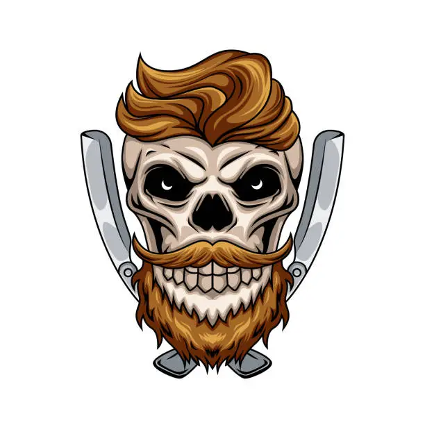 Vector illustration of Barber skull graphic mascot character