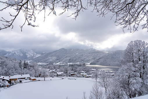 Winter landscape at Lake Schliersee in the German Alps