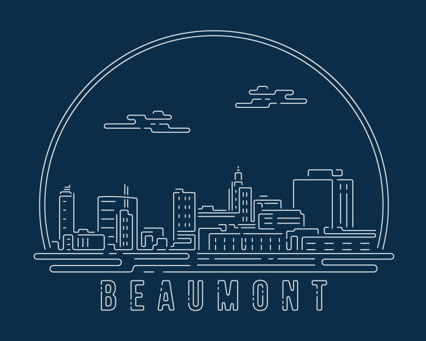 Beaumont, Texas - Cityscape with white abstract line corner curve modern style on dark blue background, building skyline city vector illustration design Beaumont, Texas - Cityscape with white abstract line corner curve modern style on dark blue background, building skyline city vector illustration design beaumont tx stock illustrations