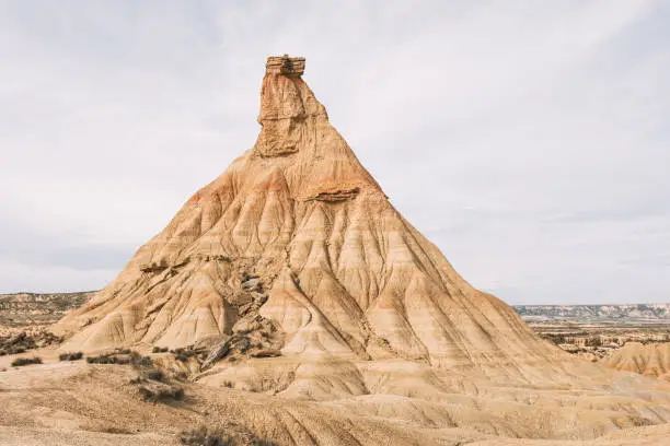 Photo of Imposing rocky mountain, Landscape of Bardenas Reales, Navarra. Desert landscape of Bardenas Reales, Navarra, Spain