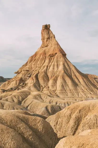 Photo of Imposing rocky mountain, Landscape of Bardenas Reales, Navarra. Desert landscape of Bardenas Reales, Navarra, Spain